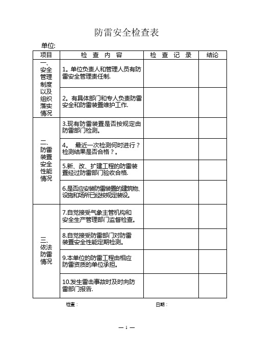 防雷安全检查表