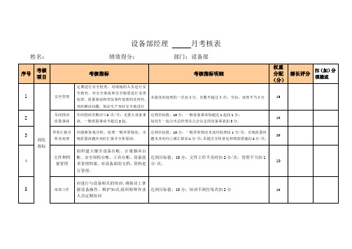 设备部经理考核表