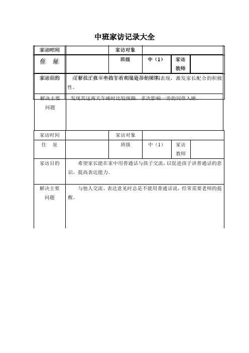 中班家访记录大全100篇