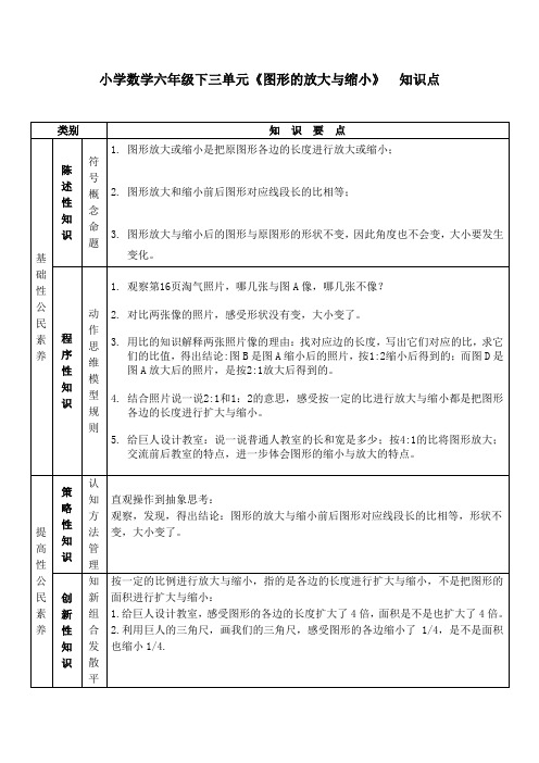 小学数学六年级下册《图形的放大与缩小》知识点