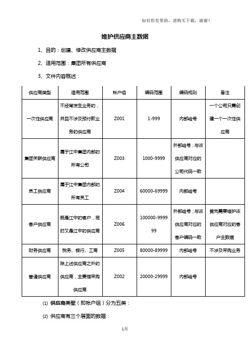 SAP系统操作手册MM部分02维护供应商主数据