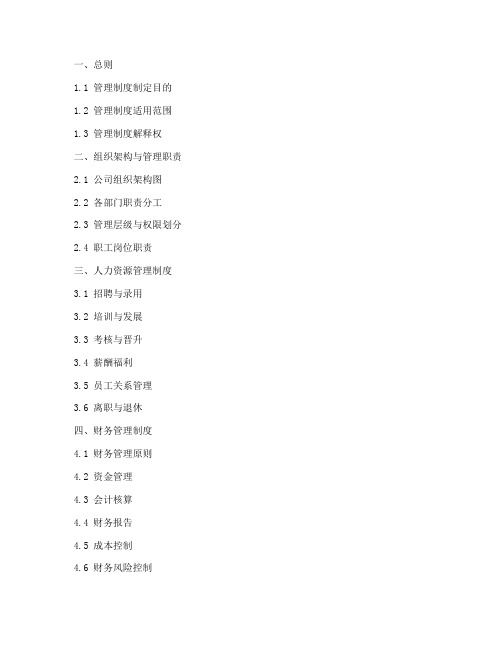 公司管理制度目录范本