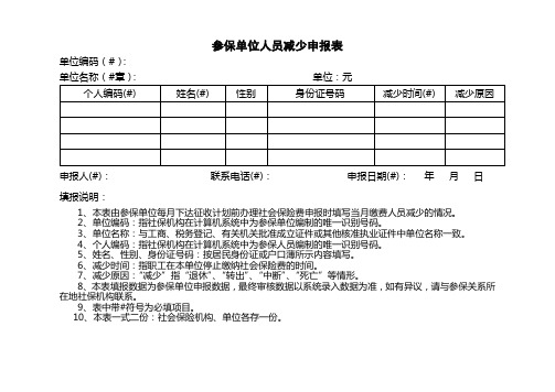 参保单位人员减少申报表