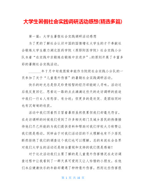 大学生暑假社会实践调研活动感想(精选多篇)