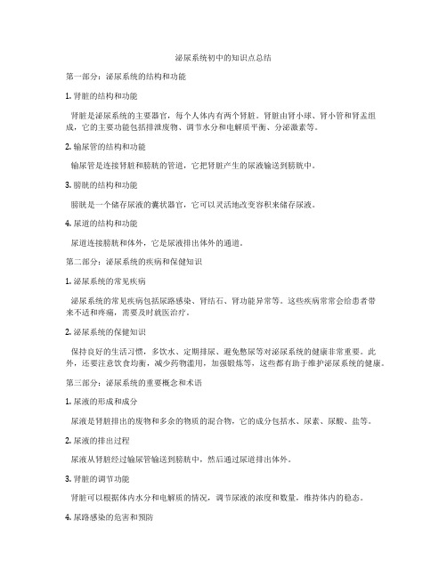 泌尿系统初中的知识点总结