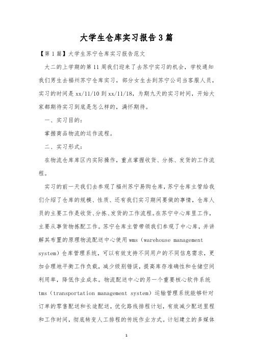 大学生仓库实习报告3篇