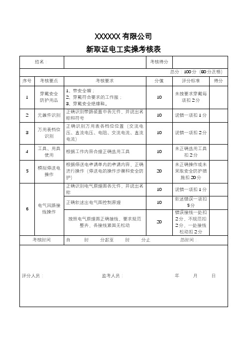 电工实操评分表