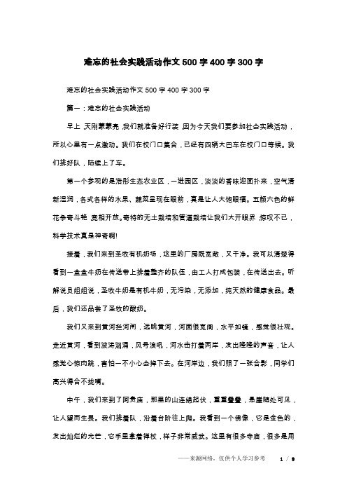 难忘的社会实践活动作文500字400字300字