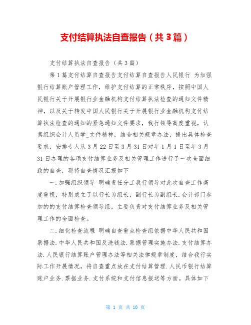 支付结算执法自查报告(共3篇)