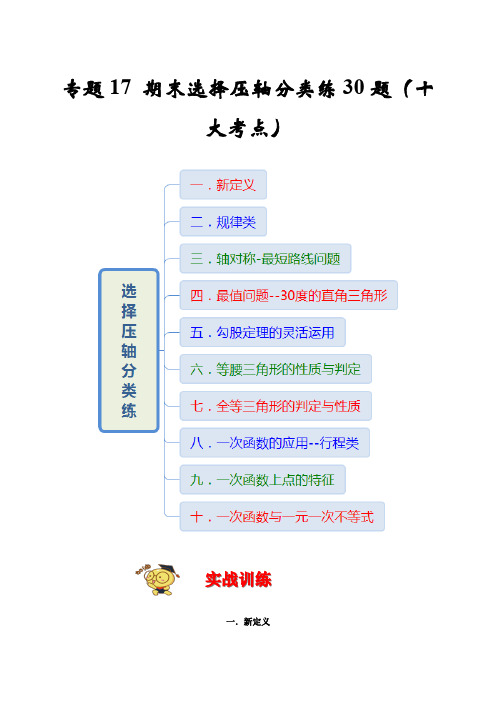 专题17期末选择压轴分类练30题(十大考点)(期末真题精选)(原卷版)