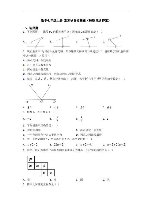 数学七年级上册 期末试卷检测题(WORD版含答案)