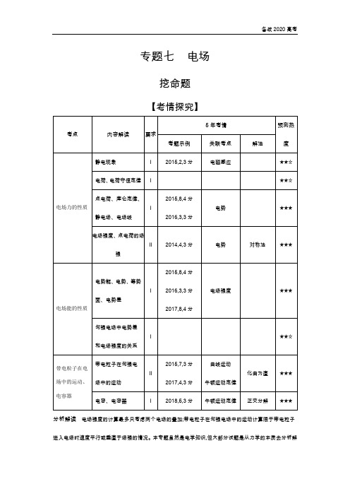 2020年高考江苏版高考物理   专题七 电场