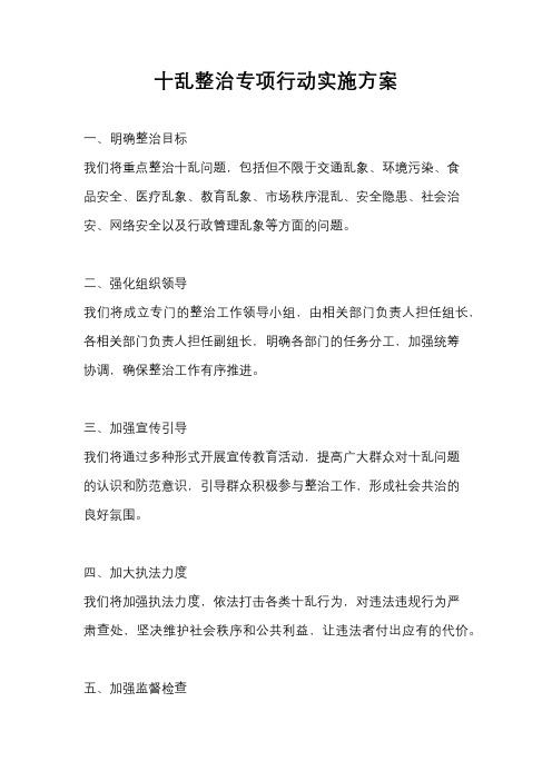 十乱整治专项行动实施方案