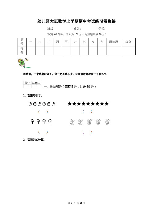 幼儿园大班数学上学期期中考试练习卷集锦