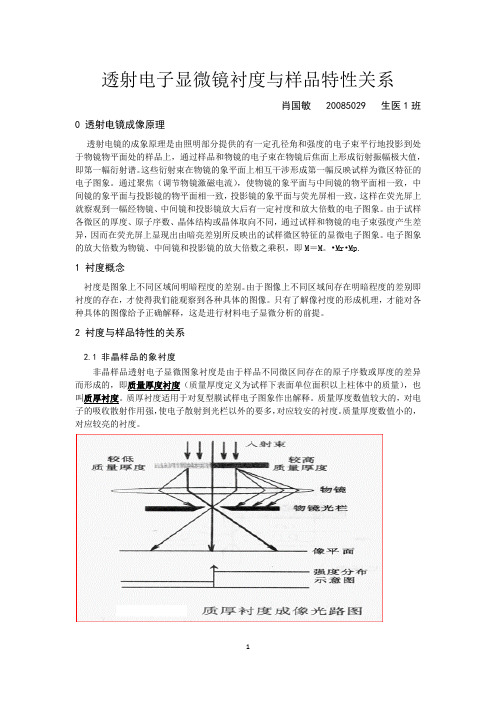 透射电子显微镜衬度与样品特性关系