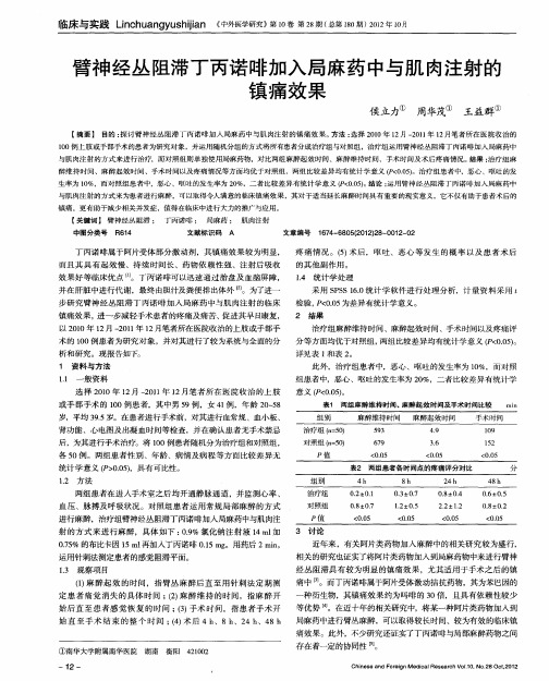 臂神经丛阻滞丁丙诺啡加入局麻药中与肌肉注射的镇痛效果