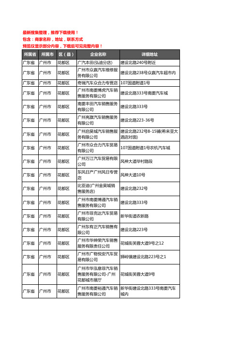 新版广东省广州市花都区汽车4S店企业公司商家户名录单联系方式地址大全34家