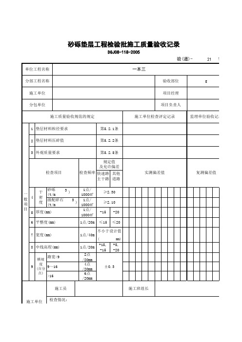 验 道 砂砾垫层工程检验批施工质量验收记录