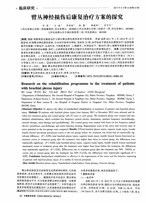 臂丛神经损伤后康复治疗方案的探究