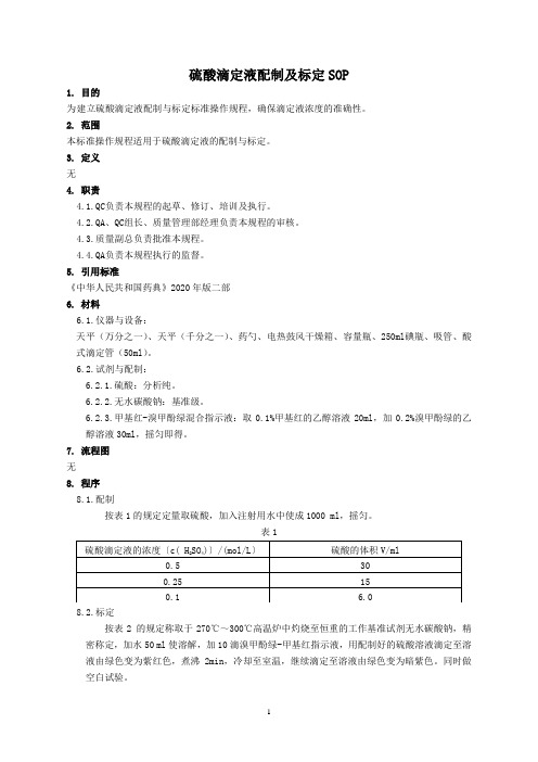 硫酸滴定液配制及标定SOP