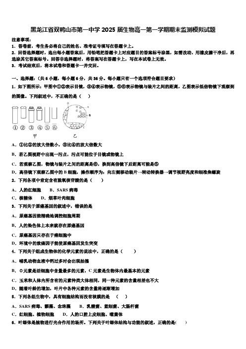 黑龙江省双鸭山市第一中学2025届生物高一第一学期期末监测模拟试题含解析