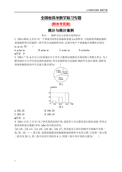 人教版全国卷高考数学复习专题——统计与统计案例及参考答案