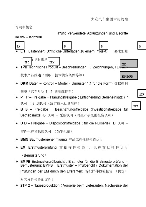 大众汽车集团常用的缩写词和概念