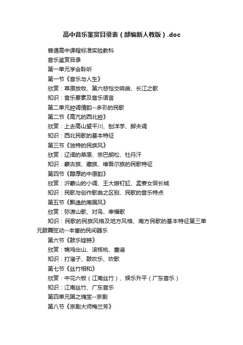 高中音乐鉴赏目录表（部编新人教版）.doc