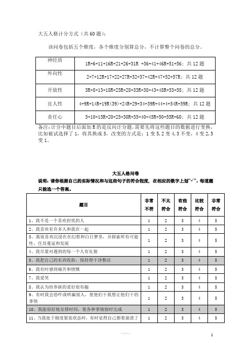 大五人格问卷60题