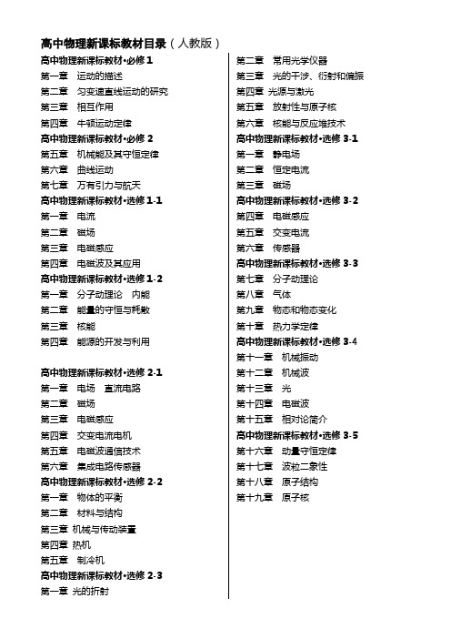 高中物理书目录(只含章节)