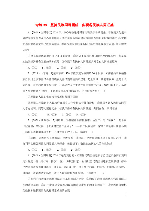 2025版高考政治第一部分微专题小练习专练33坚持民族平等团结 实现各民族共同繁荣