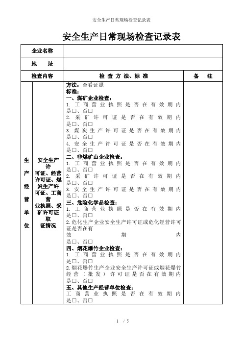 安全生产日常现场检查记录表