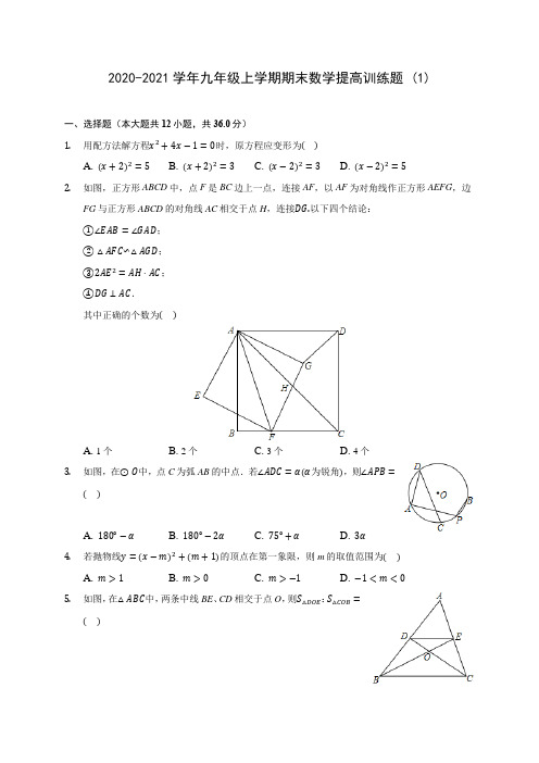 2020-2021学年九年级上学期期末数学提高训练题 (1)(含答案解析)