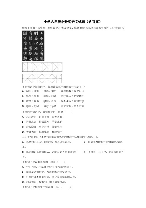 小学六年级小升初语文试题(含答案)