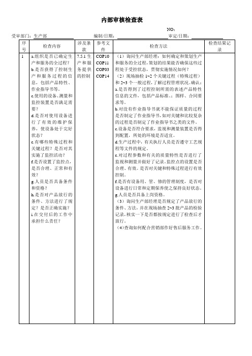 内部审核检查表