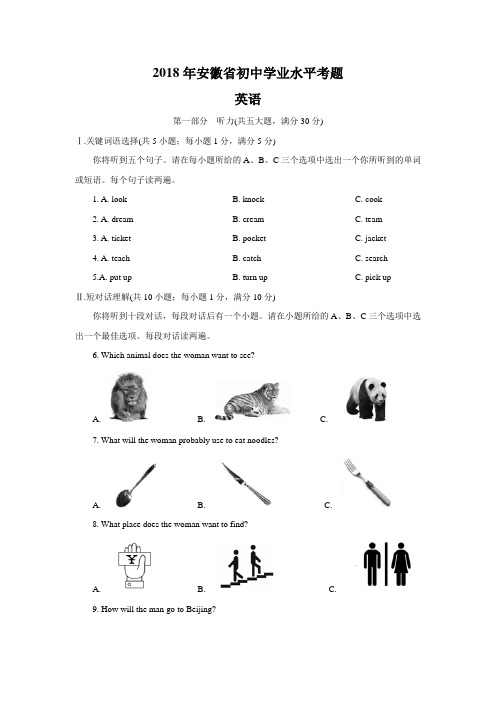 2018年安徽省中考英语试卷及答案