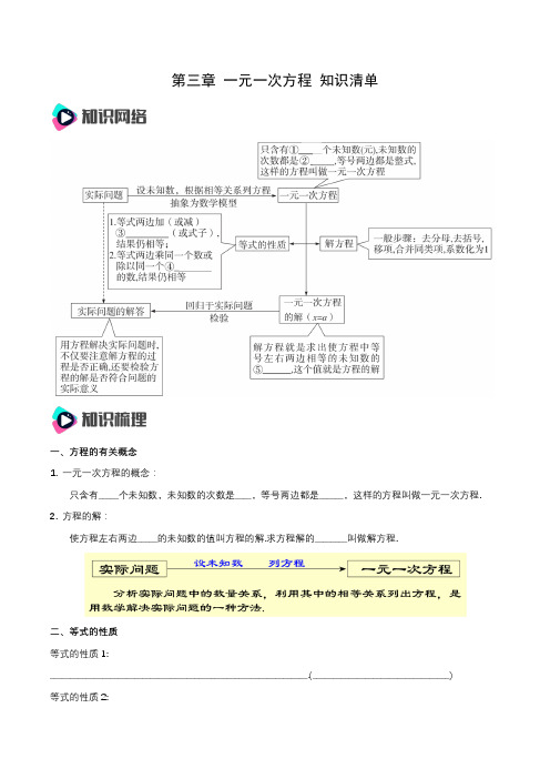 第3章 一元一次方程 章节复习 知识清单(原卷版)