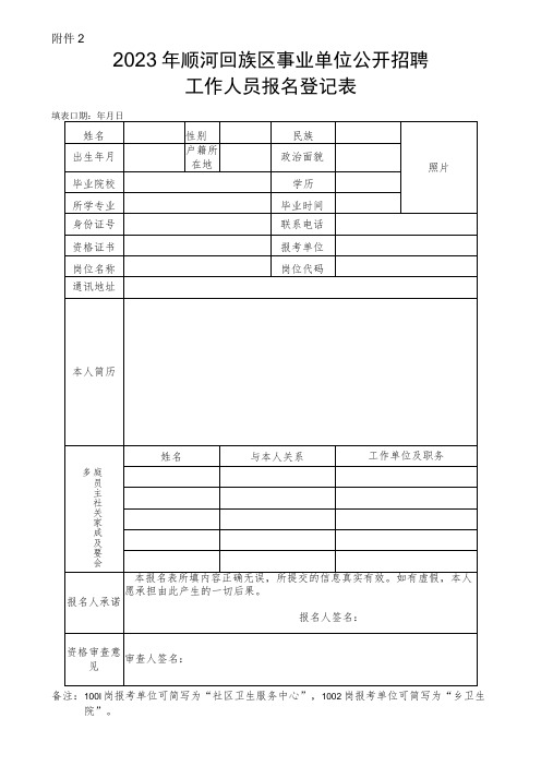 事业单位公开招聘人员报名登记表