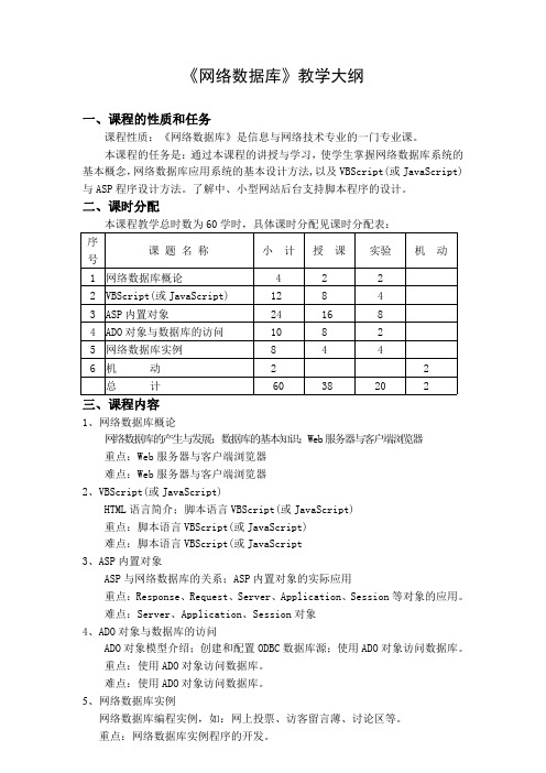 计算机应用专业《数据库技术》教学大纲