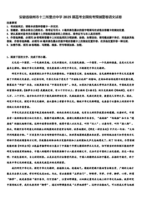 安徽省宿州市十三所重点中学2025届高考全国统考预测密卷语文试卷含解析