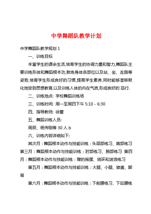 中学舞蹈队教学计划