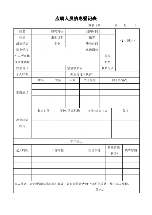 应聘人员登记及审批表