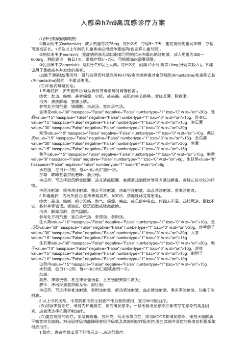 人感染h7n9禽流感诊疗方案