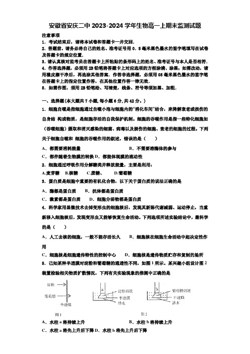 安徽省安庆二中2023-2024学年生物高一上期末监测试题含解析