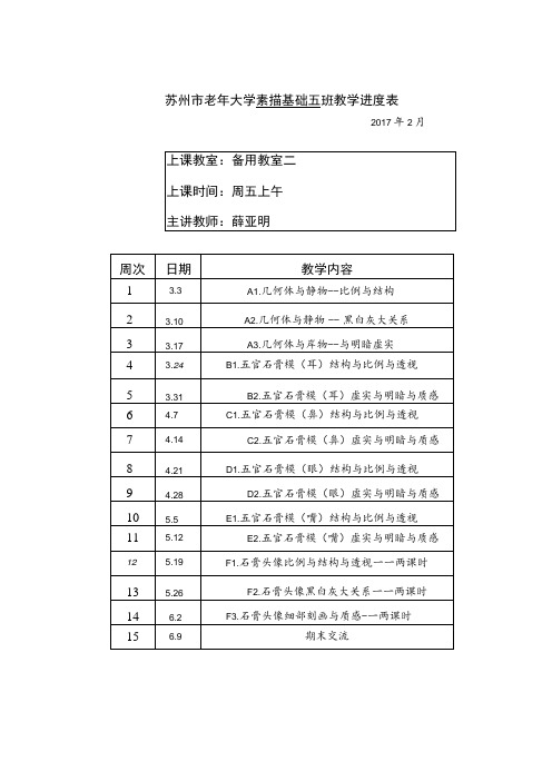 苏州市老年大学素描基础五班教学进度表