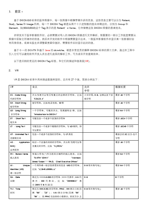 DICOM的常用Tag分类和说明