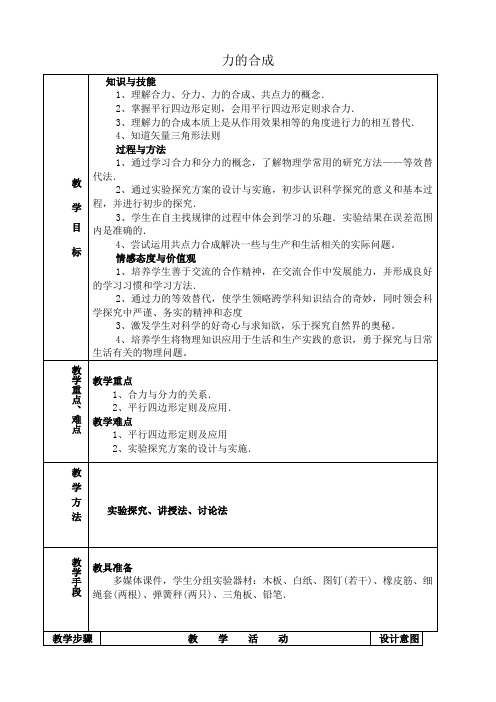 高中物理力的合成教案 鲁科版 必修1