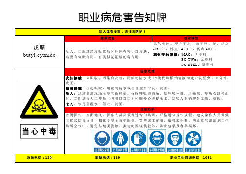 戊腈-职业病危害告知牌