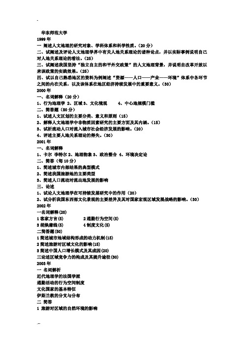 华东师范大学人文地理考研历年真题附思考题