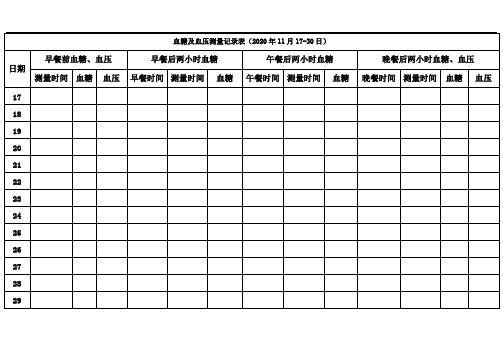 血糖、血压记录表格